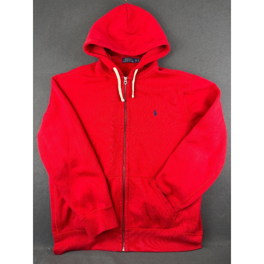 Polo Ralph Lauren Mens Red Full Zip Hoodie Classic Fleece Streetwear Y2K XL
